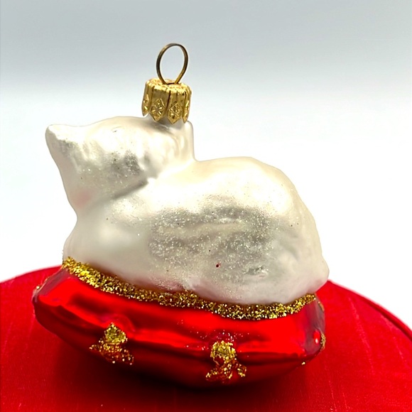 VTG Cat long haired white on red pillow Glads Blown Christmas tree ornament - Picture 3 of 8
